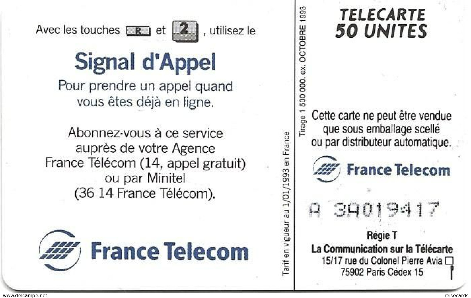 France: France Telecom 10.93 F421A Signal D'Appel - 1993