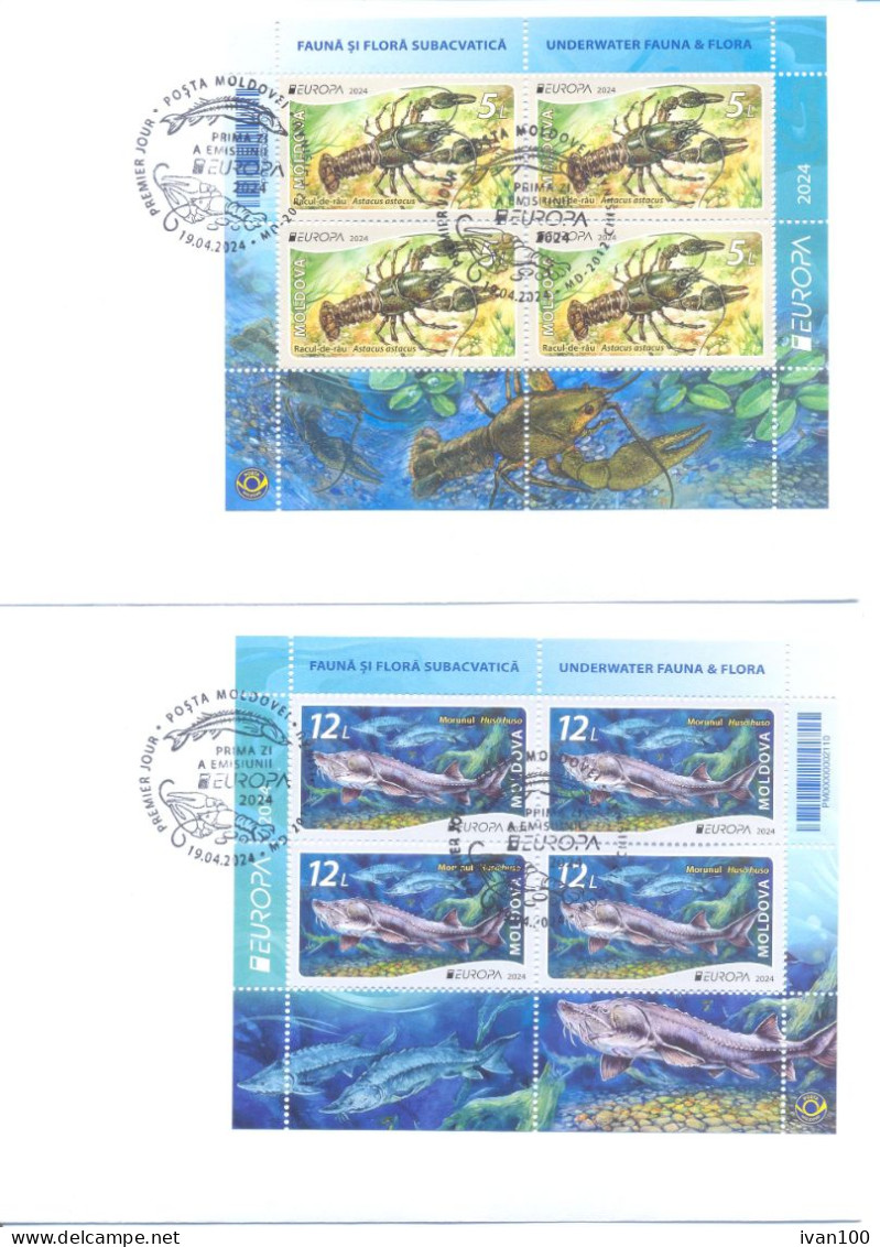 2024. Moldova,  Europa 2024, Underwater Flora And Fauna Of Moldova, 2 FDC With 2 Booklet-panes, Mint/** - Moldavia