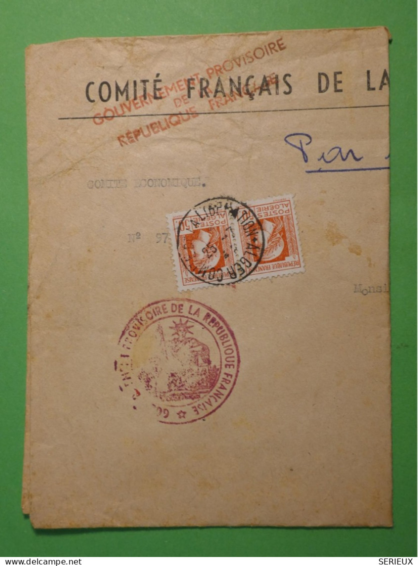 DN10 ALGERIE   LETTRE G. PROVISOIRE COMITE FRANCAIS  1944 ALGER  A  CASABLANCA MAROC    + AFF.  INTERESSANT++ - Covers & Documents