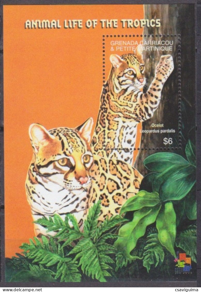 Grenada Grenadines - 2001 - Cats: Leopardus Pardalis - Yv Bf 499 - Big Cats (cats Of Prey)