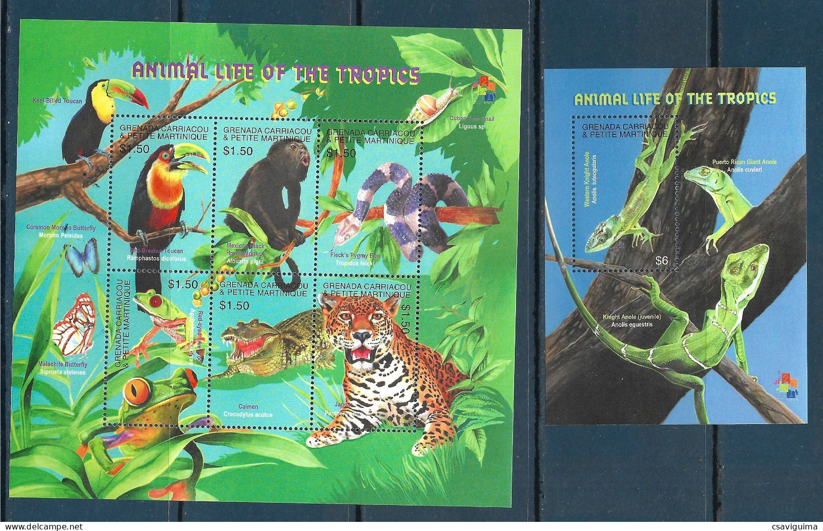 Grenada Grenadines - 2001 - Animal Life Of The Tropics - Yv 2919/24 + Bf 496 - Scimmie