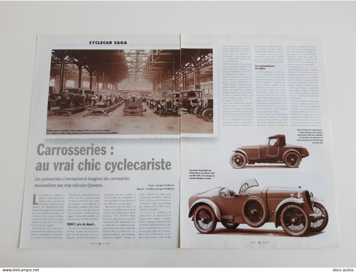 Coupure De Presse Automobile Cyclecar Saga - Carrosseries - Voitures