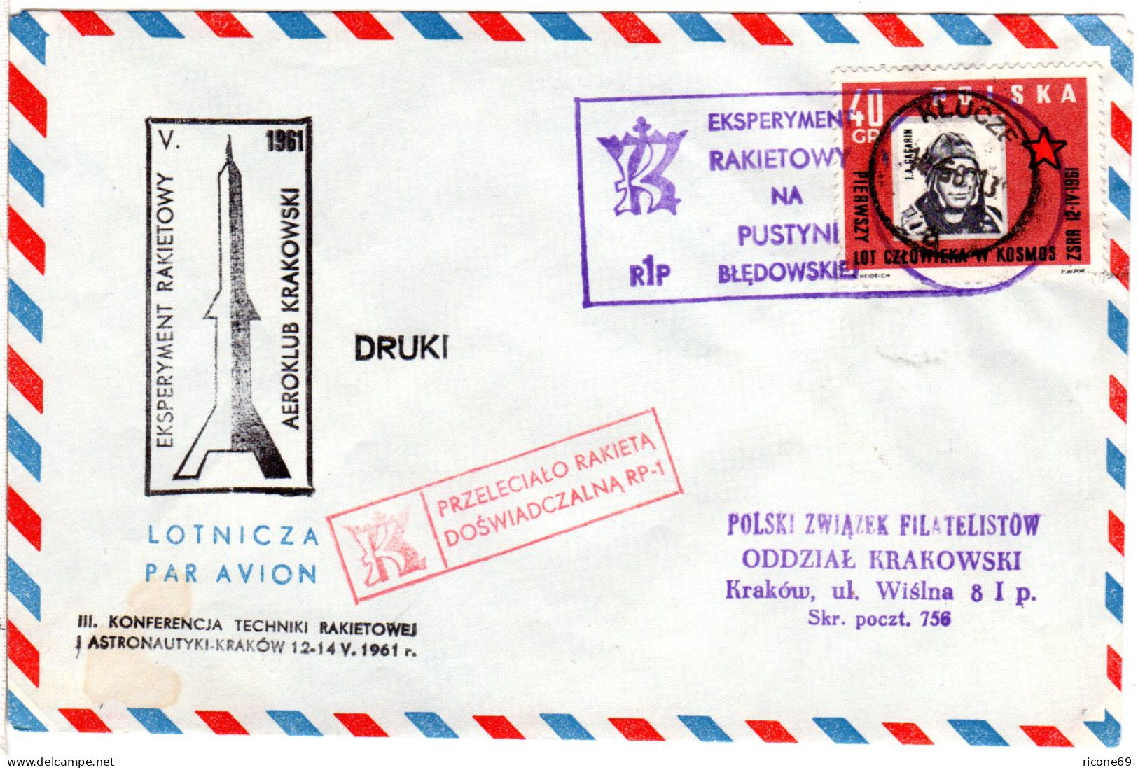 Polen 1961, Raketenpost, Versuchsflug Brief M. 40 Gr. U. Diversen Stempeln - Brieven En Documenten