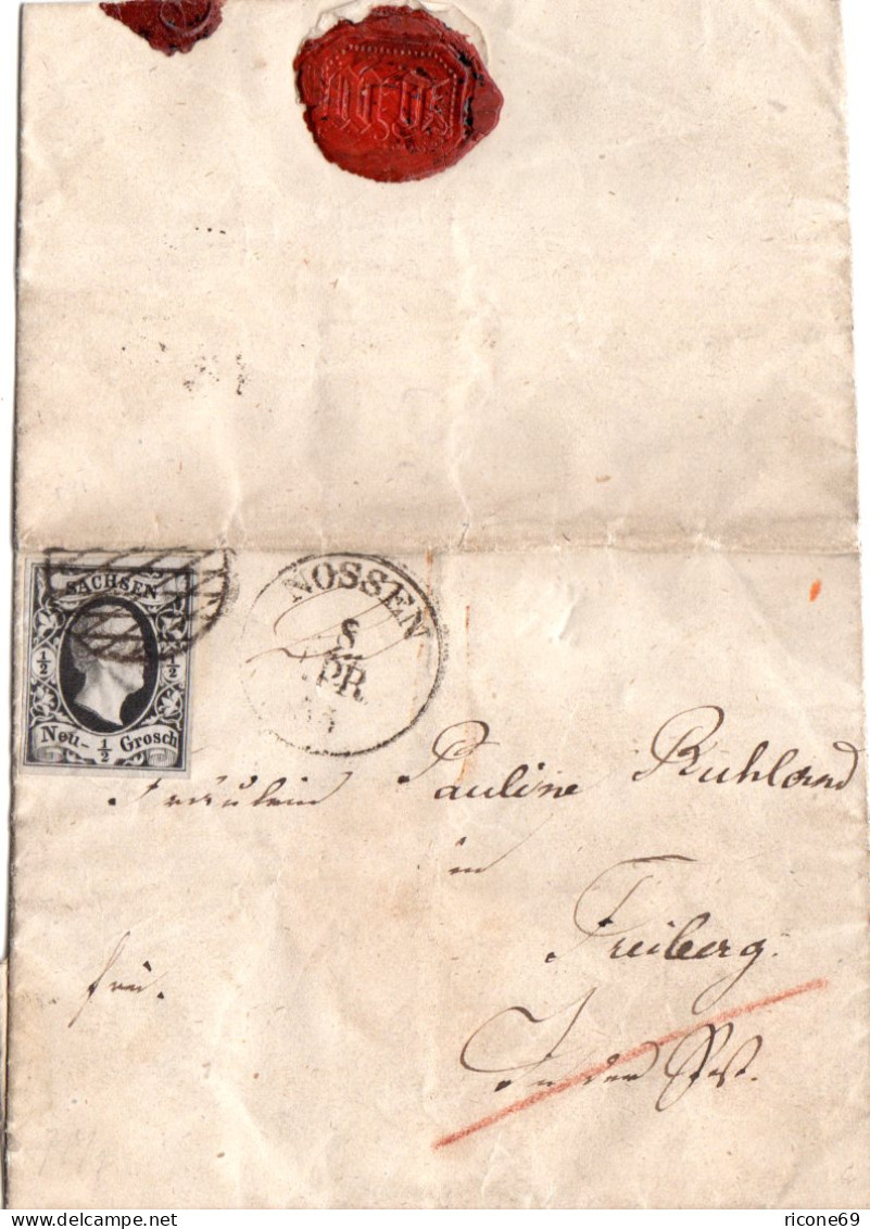 Sachsen 1858, Breitrandige 1/2 NGr. Auf Kl. Brief V. Nossen - Sachsen