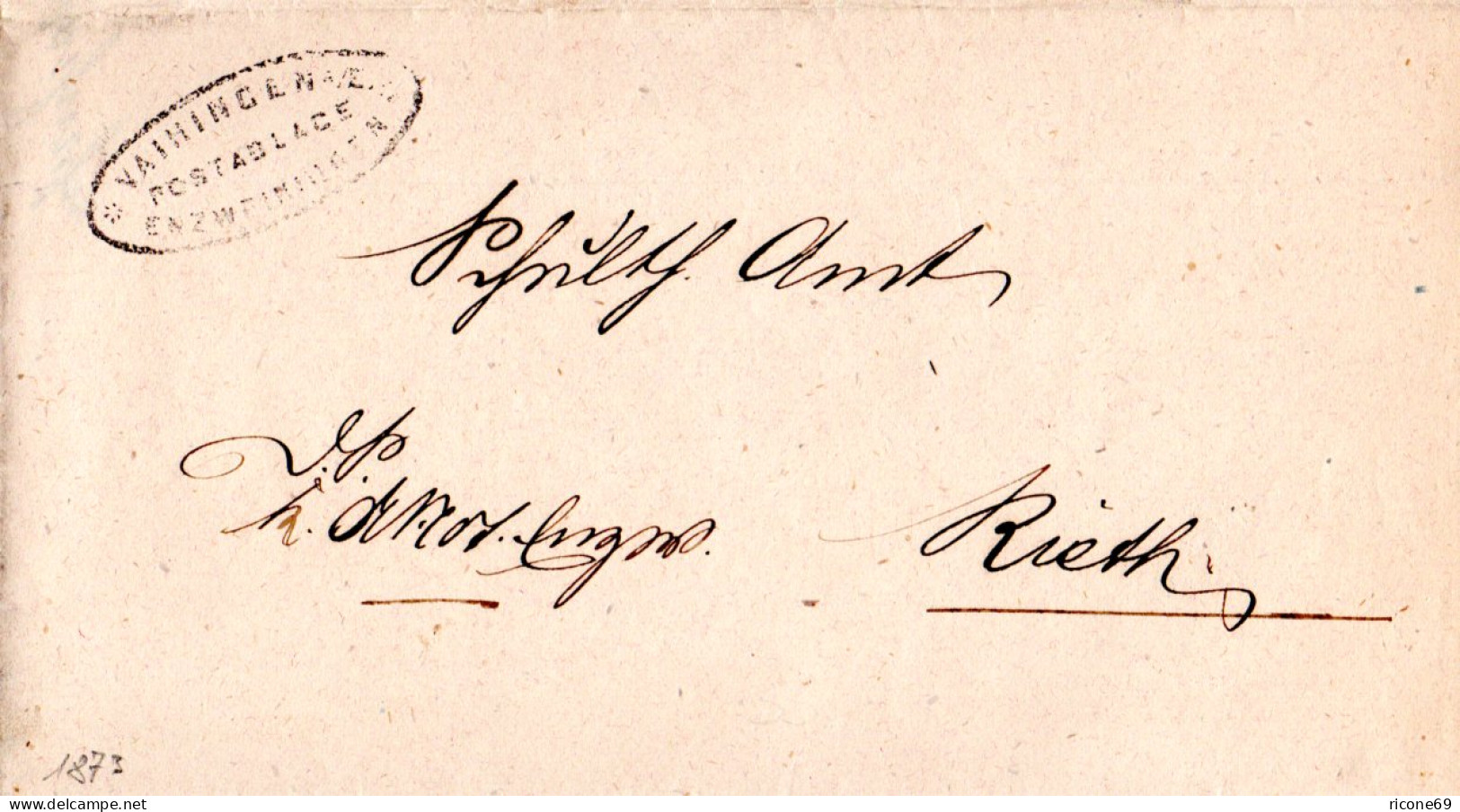 Württemberg 1873, 2x Postablage Enzvaihingen Innen U. Aussen Auf Wende Brief  - Lettres & Documents