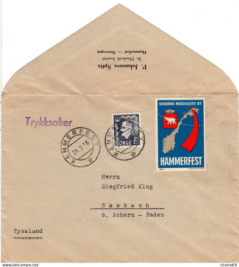 Norwegen 1956, 25 öre Auf Drucksache Brief V. Hammerfest M. Polar Vignette - Otros & Sin Clasificación