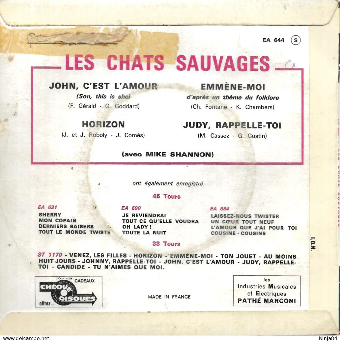 EP 45 RPM (7") Les Chats Sauvages   "  John, C'est L'amour  " - Autres - Musique Française