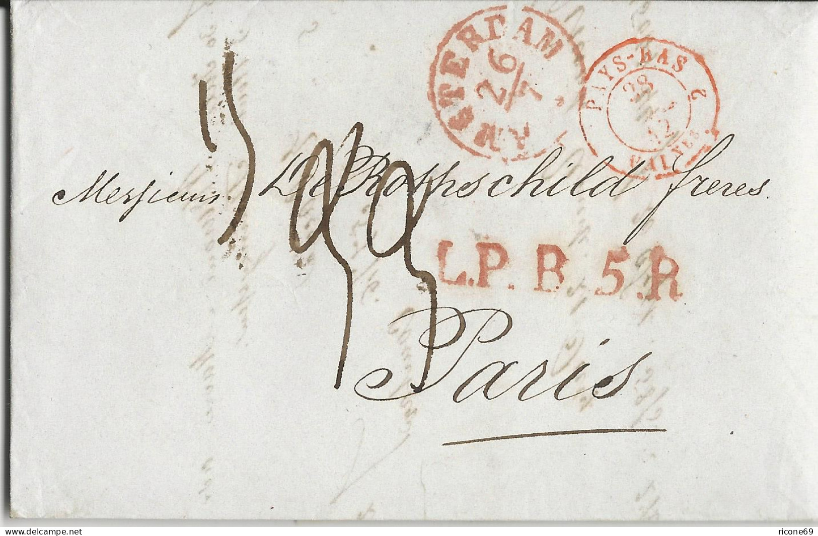 NL 1842, Porto Brief V. K1 Amsterdam M. Roten Transitstempeln N. Frankreich  - Sonstige & Ohne Zuordnung