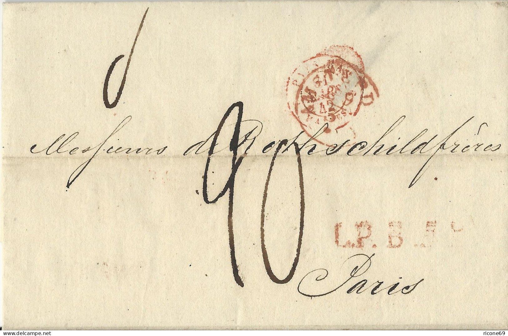 NL 20.3.1842, Porto Brief V. Amsterdam M. L.P.B.5.R N. Frankreich  - Sonstige & Ohne Zuordnung