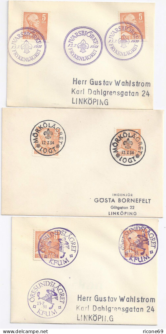 Pfadfinder, Scouts, Spejder, 3 Schweden Brief M. Lagerstempeln 1951-54. #1392 - Andere & Zonder Classificatie