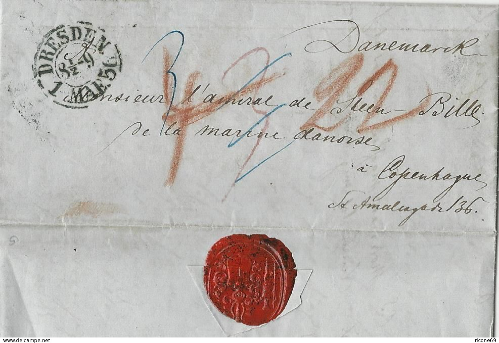 Sachsen 1856, K2 Dresden Auf Kleinem Porto Brief Nach Dänemark. #2227 - Saxony