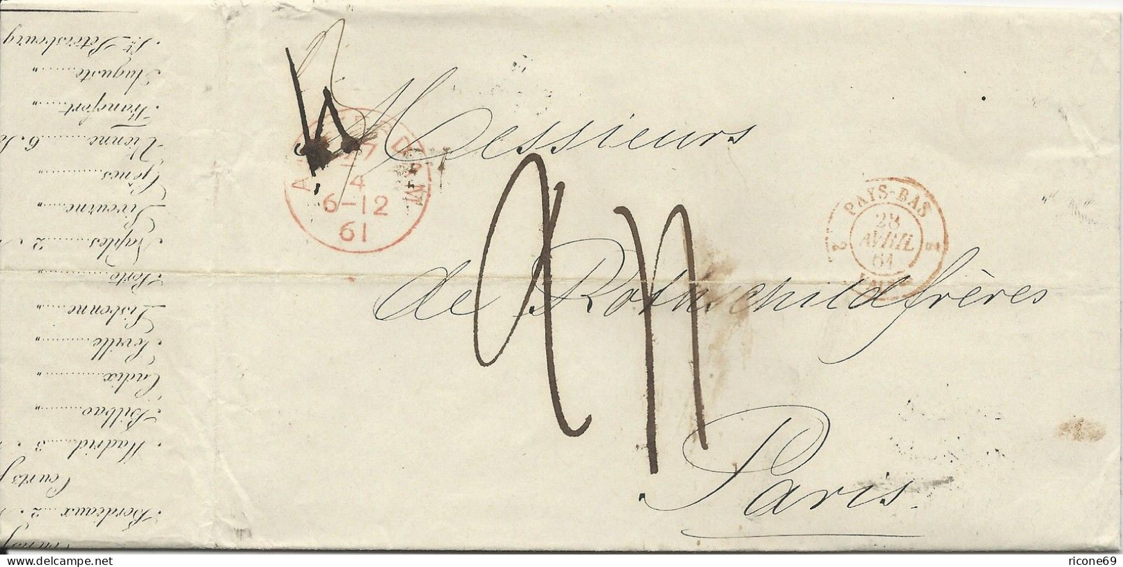 NL 1861, Porto Brief M. Gerduckten Wechselkursen V. Amsterdam N. Frankreich #234 - Sonstige & Ohne Zuordnung