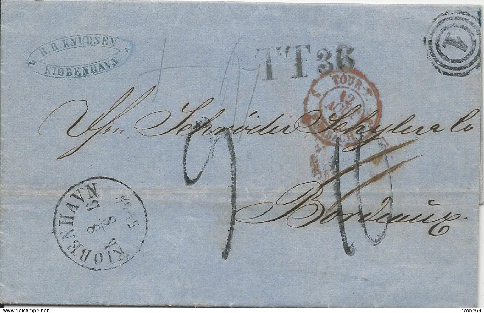 Dänemark 1863, Brief V. Kopenhagen M. 2 Versch. Frankreich Porto Stempeln. #2087 - Sonstige & Ohne Zuordnung