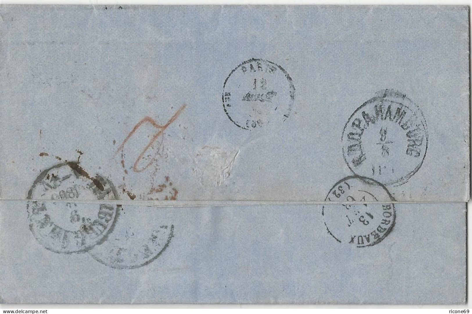 Dänemark 1863, Brief V. Kopenhagen M. 2 Versch. Frankreich Porto Stempeln. #2087 - Sonstige & Ohne Zuordnung