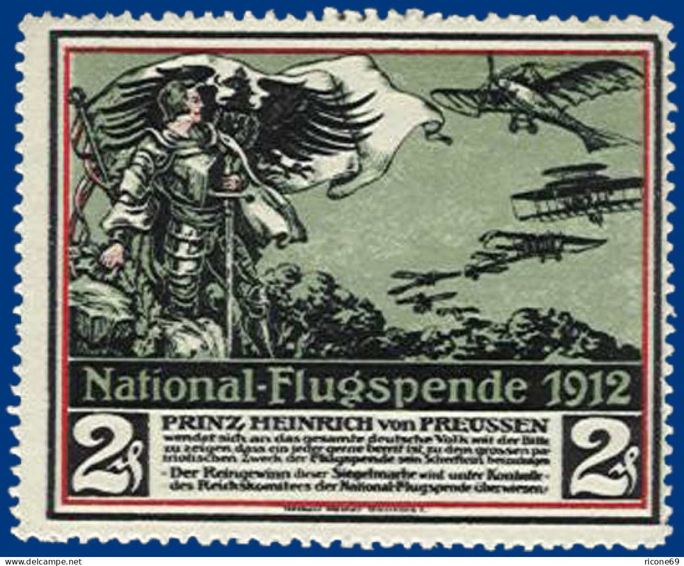 Aviatik Vignette National-Flugspende 1912 M. Flugzeug Abbildung. #S353 - Airplanes