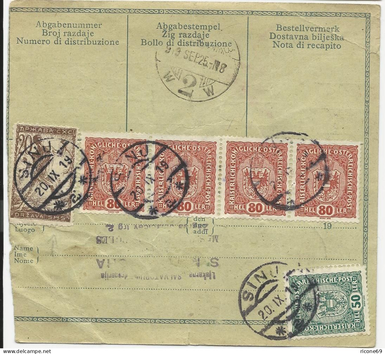 1919, Österreich Jugoslawien Mischfrankatur Auf Begleitschein V. Sinj. #2812 - Lettres & Documents