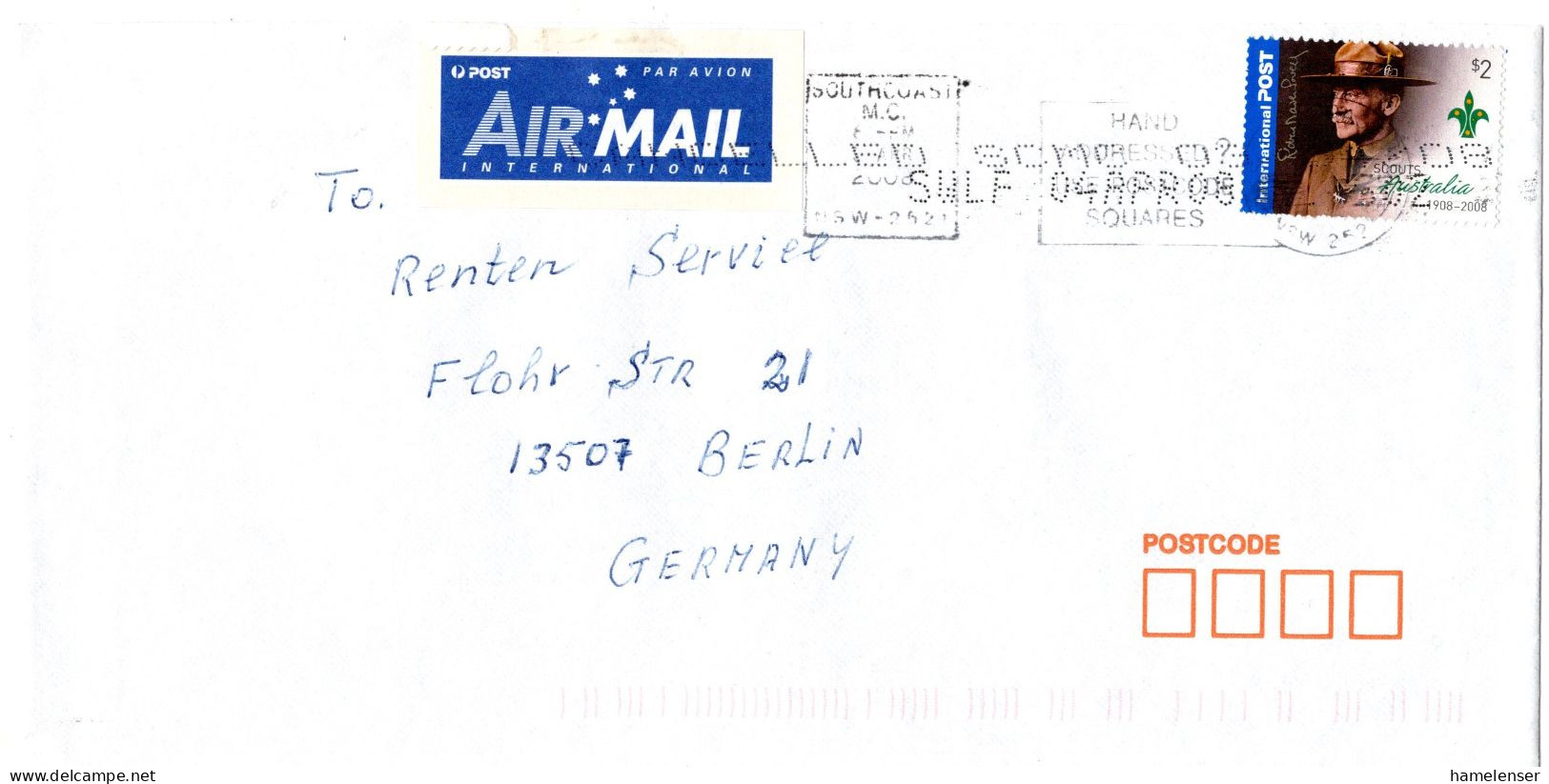 L77512 - Australien - 2008 - $2 Baden-Powell EF A LpBf SOUTHCOAST MC - ... -> Deutschland - Cartas & Documentos