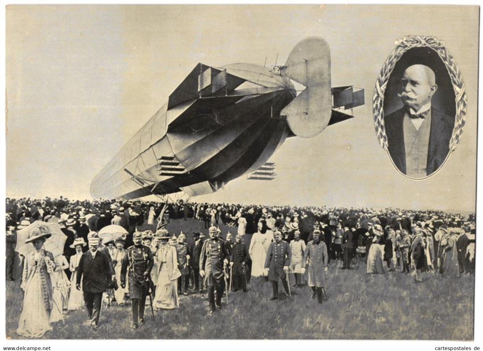 Riesen-AK Kaiser Wilhelm II. & Hohe Offiziere Nach Der Landung Eines Zeppelin - Luftschiff, Portrait Graf Zeppelin  - Zeppeline