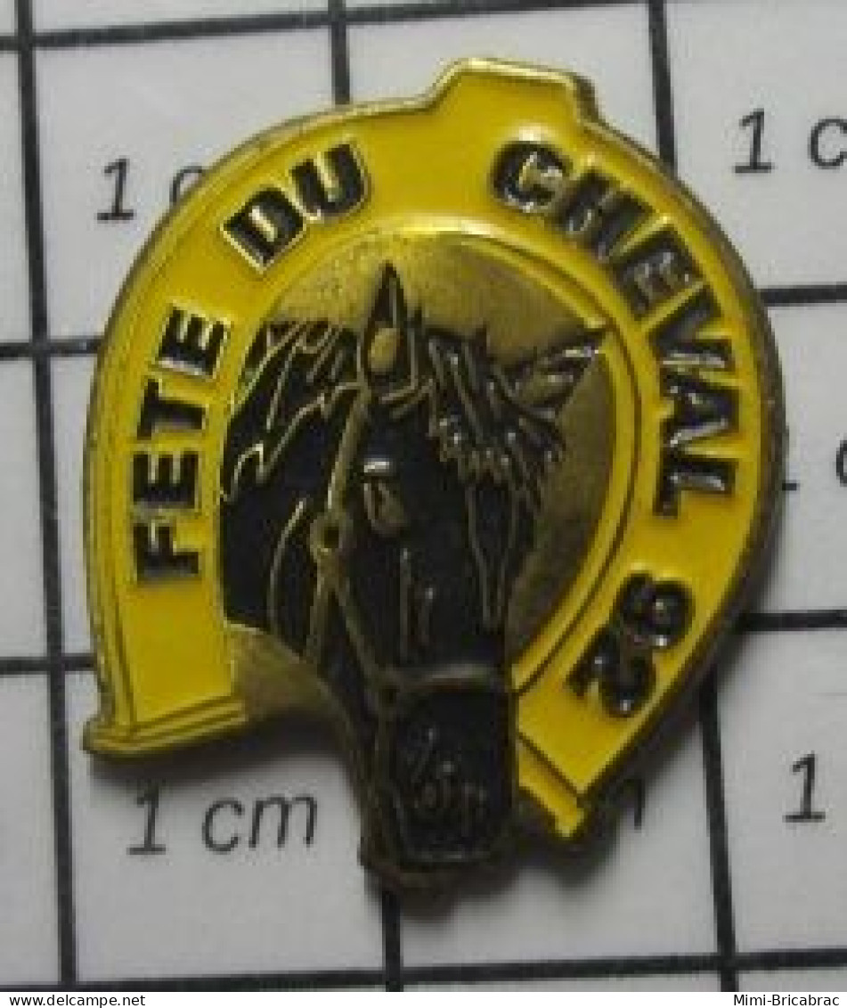 1618B Pin's Pins / Beau Et Rare : ANIMAUX / CHEVAL NOIR TETE FER JAUNE FETE 92 - Animales