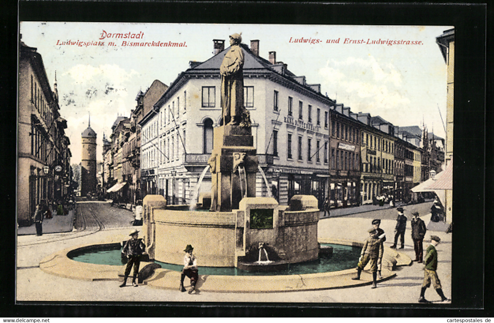 AK Darmstadt, Ludwigsplatz Mit Dem Bismarckdenkmal Und Blick In Die Ludwigsstrasse  - Darmstadt