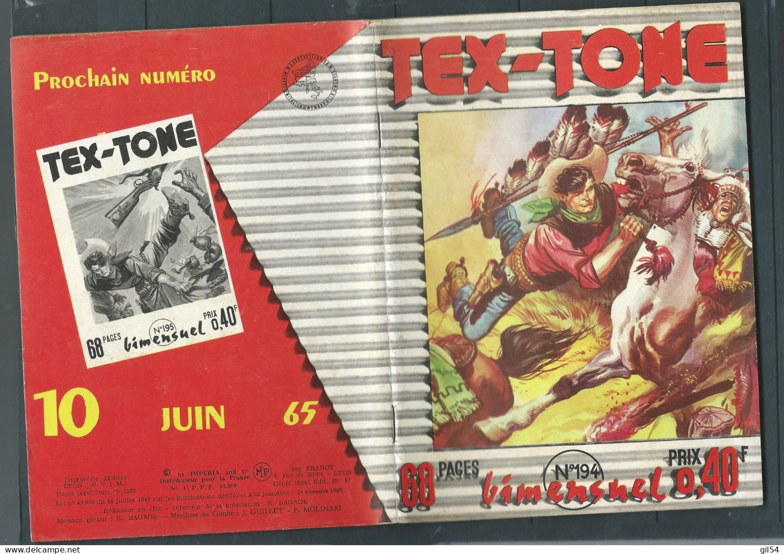 Bd " Tex-Tone  " Bimensuel N° 194 "  LES PISTOTELS NOIRS    "      , DL  2eme Tri.  1965  - BE- RAP 0702 - Small Size