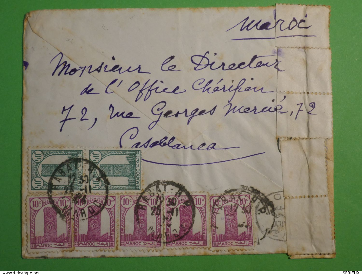 DN10 EGYPTE BELLE   LETTRE  CENSUREE  RARE 1928 HELIOPOLIS A RABAT MAROC  REDISTR. +TAXES++ AFF.  INTERESSANT++ - Lettres & Documents