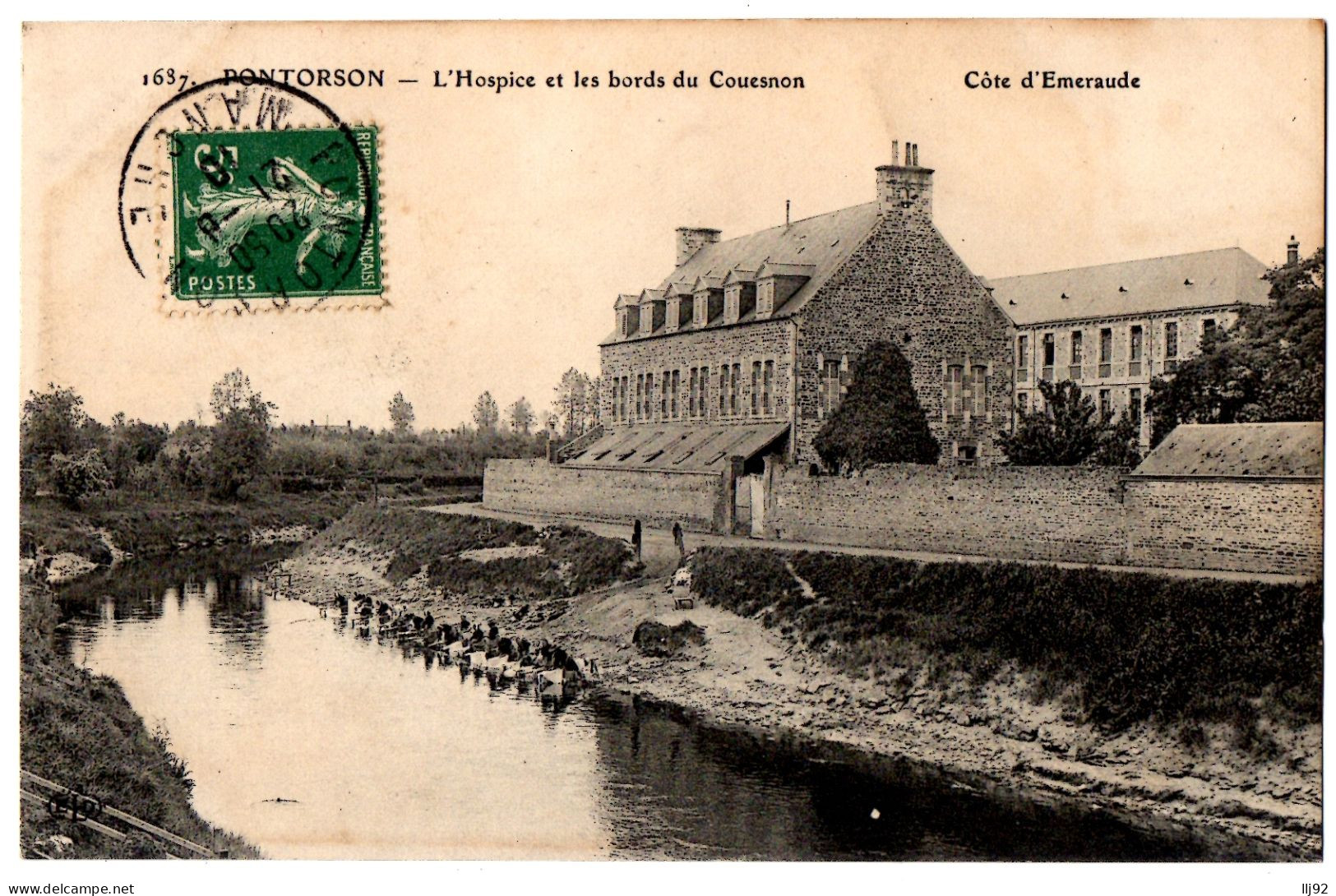 CPA 50 - PONTORSON (Manche) - 1637. L'Hospice Et Les Bords Du Couesnon (petite Animation, Lavandières) - Pontorson