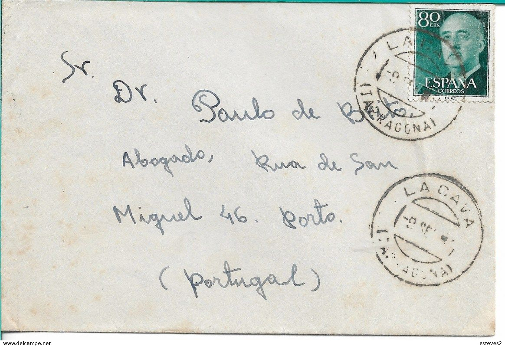 Spain , LA CAVA ( TERRAGONA ) Postmark , 1955 General Franco 80 Cts Stamp - Sonstige & Ohne Zuordnung
