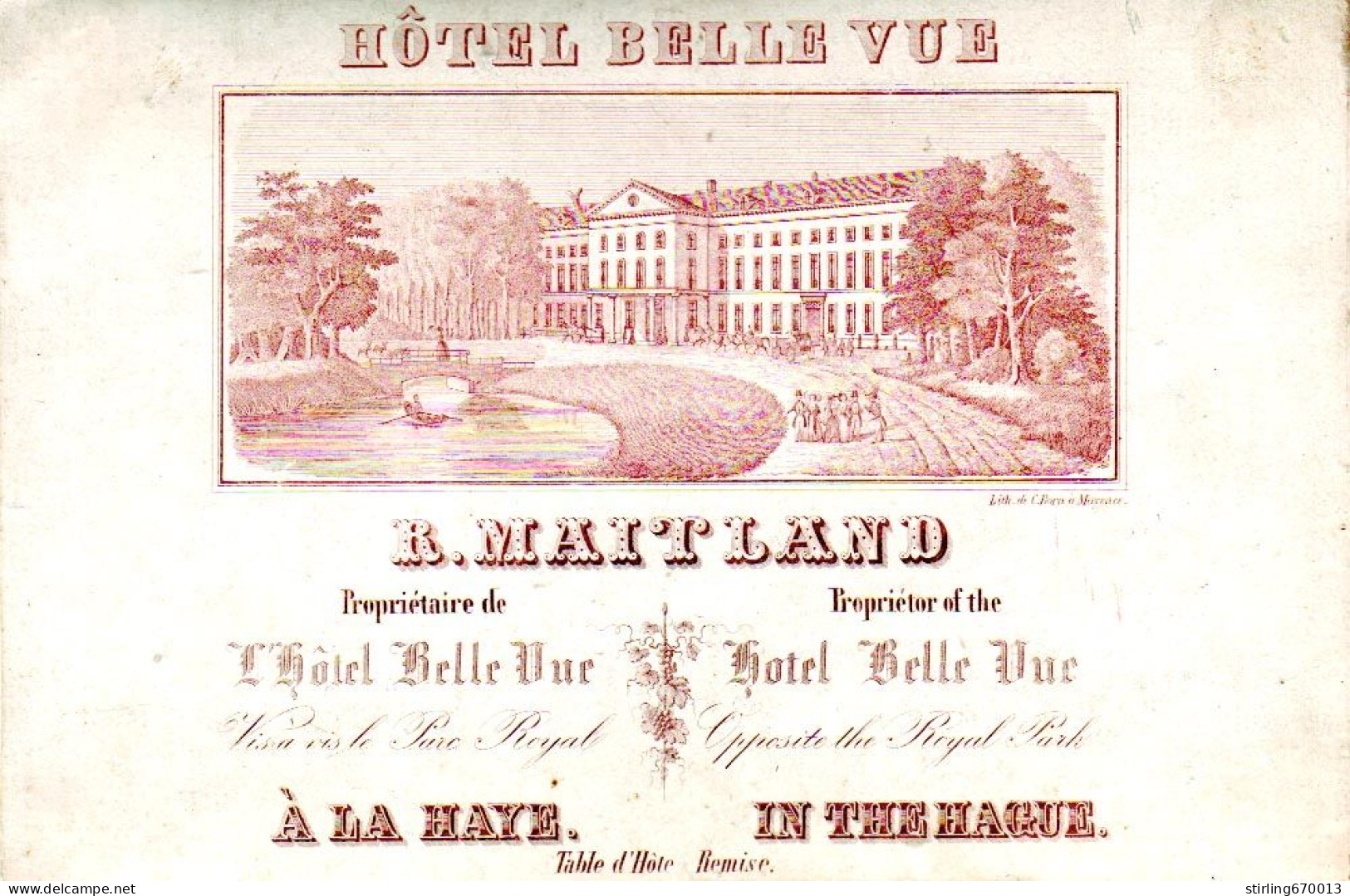 DE 1883 - Carte Porcelaine De R. Maitland, Hotel Belle Vue, La Haye (The Hague) Imp C. Born, Mayence - Other & Unclassified