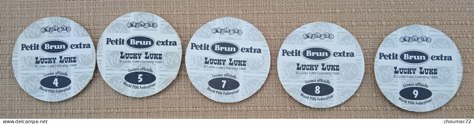 POG 016, Lot De 5 Pogs Animage Lucky Luke 1996, Petit Brun Extra - Other & Unclassified