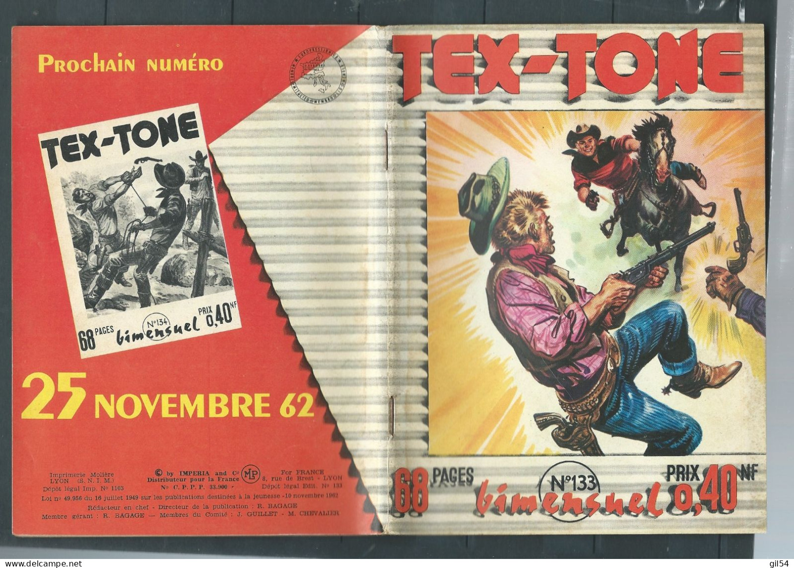 Bd " Tex-Tone  " Bimensuel N° 133 "  La Bande à Gorman  "      , DL  10 Novembre 1962  - BE- RAP 0801 - Piccoli Formati