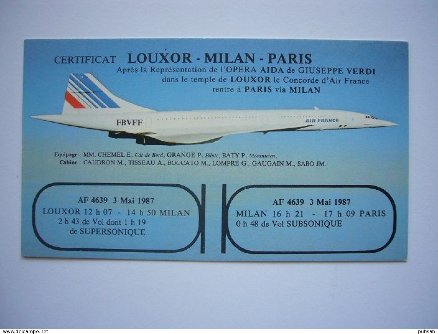 Avion / Airplane / AIR FRANCE / Concorde / Registered As F-BVFF / Certificat LOUXOR - MILAN - PARIS - 1946-....: Ere Moderne