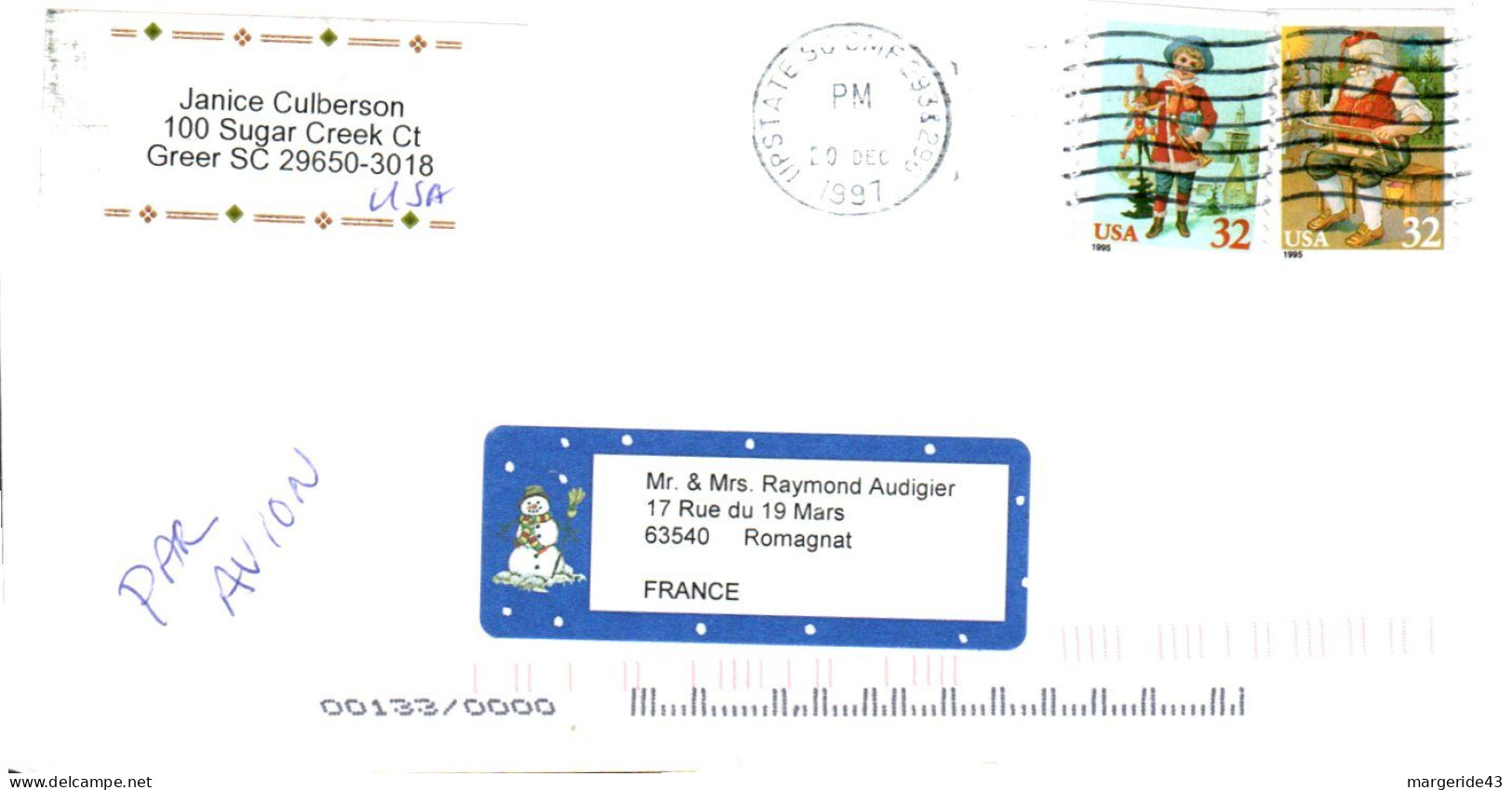 USA ETATS UNIS AFFRANCHISSEMENT COMPOSE SUR LETTRE POUR LA FRANCE 1997 - Storia Postale