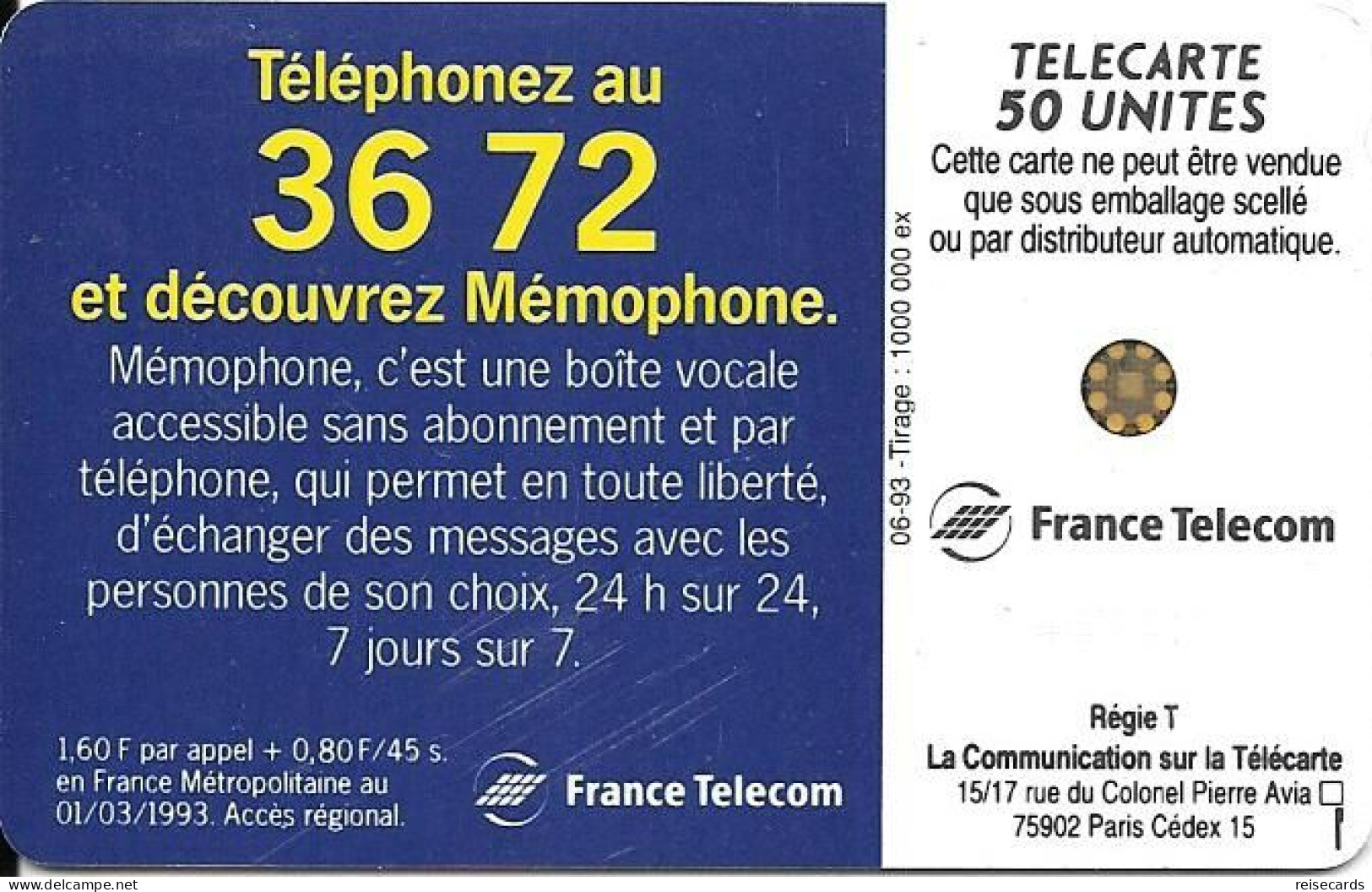 France: France Telecom 06.93 F368 Mémophone - 1993