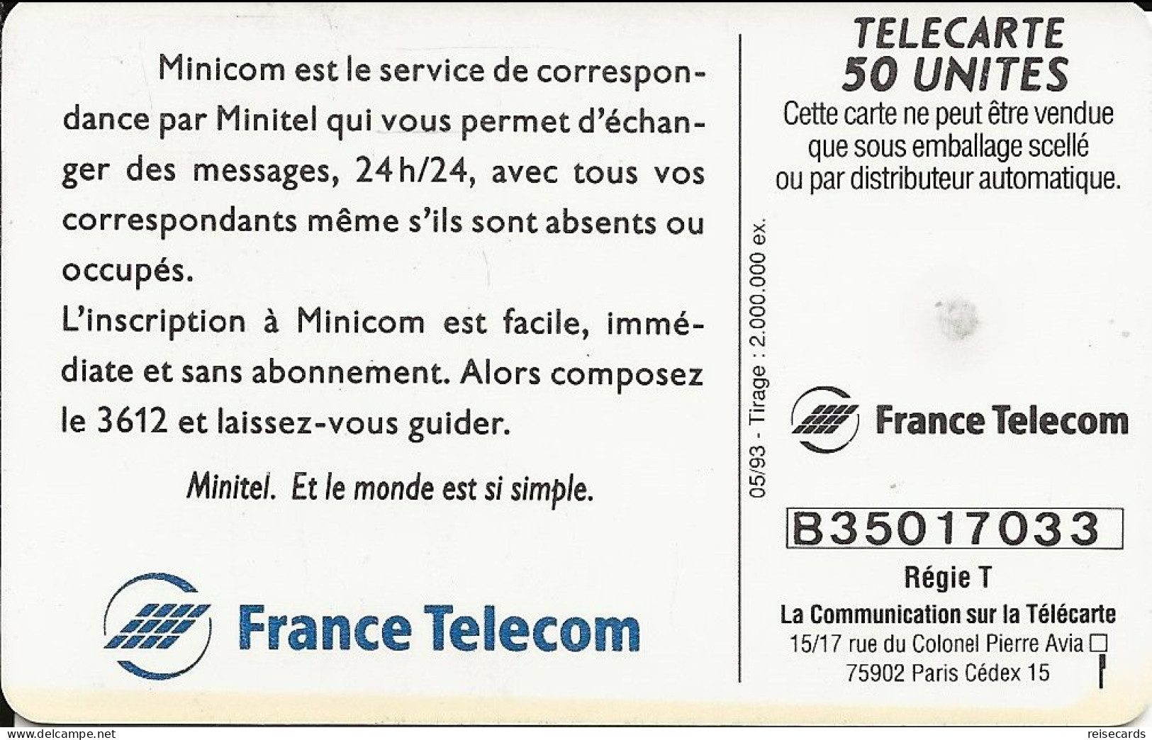 France: France Telecom 05.93 F362B Minicom - 1993