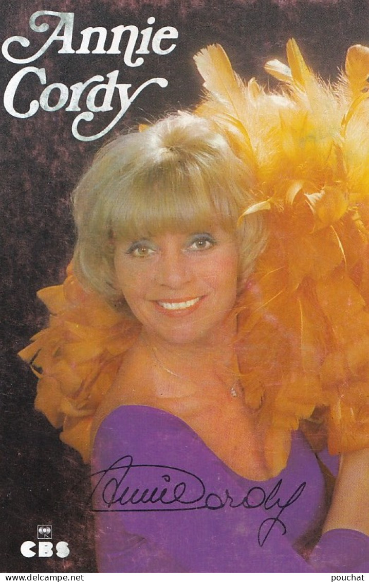 C5-  ARTISTE  FEMME - ANNIE CORDY - ( AUTOGRAPHE - DEDICACEE - DISQUES CBS - 2 SCANS ) - Artistes