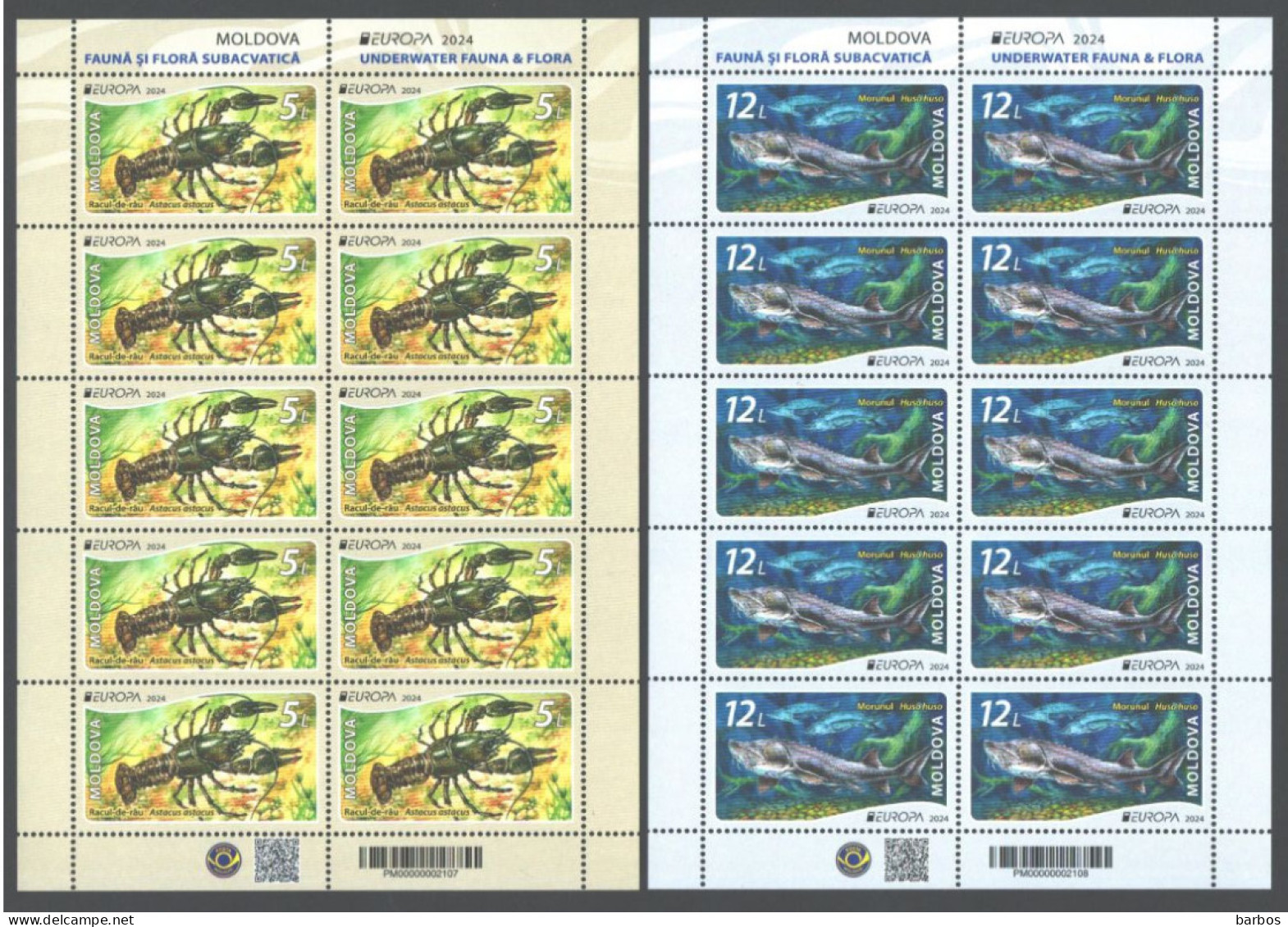 Moldova ,  Europa  2024 Underwater Flora And Fauna,  Fish, Crayfish , 1 Set Sheetlets , MNH - Peces