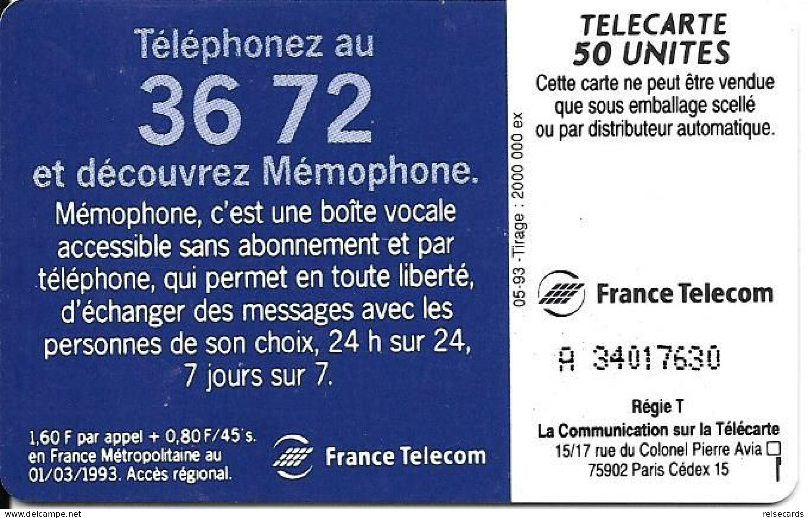 France: France Telecom 05.93 F358 Mémophone - 1993