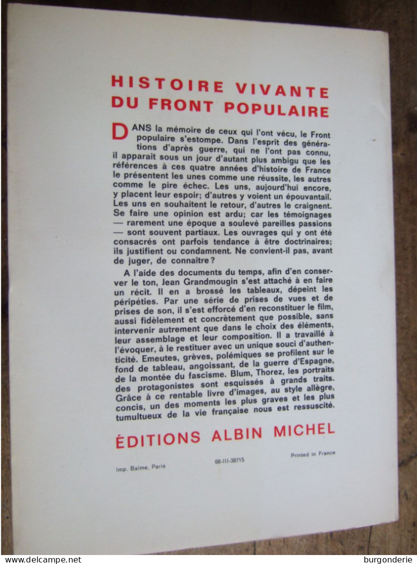 HISTOIRE VIVANTE DU FRONT POPULAIRE / JEAN GRANDMOUGIN / 1966 - Storia