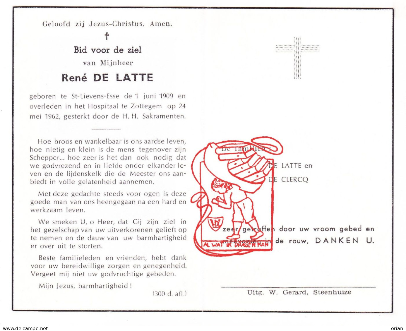 DP René De Latte / De Clercq ° Sint-Lievens-Esse Herzele 1909 † Zottegem 1962 - Devotion Images