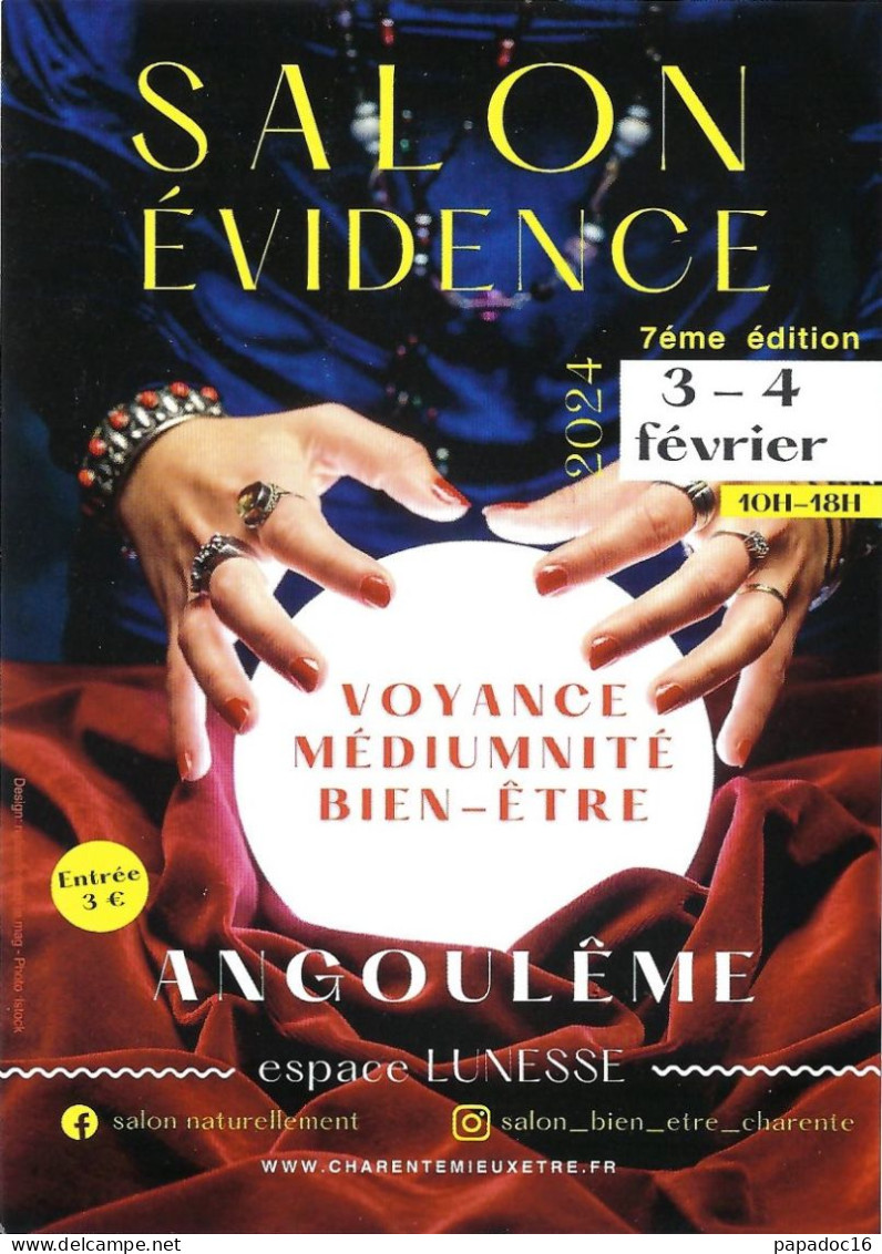 Flyer - Salon évidence - Voyance, Médiumnité, Bien-être - Angoulême 7e édition 3-4 Février 2024 - Werbung