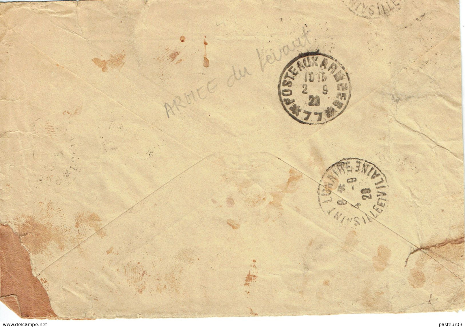 Tarifs Postaux France Du 09-08-1926 (155) Pasteur N° 181 1,50 F. X 3 + Semeuse Lignée 50 C.  Par Avion Poste Aux Armées - 1922-26 Pasteur