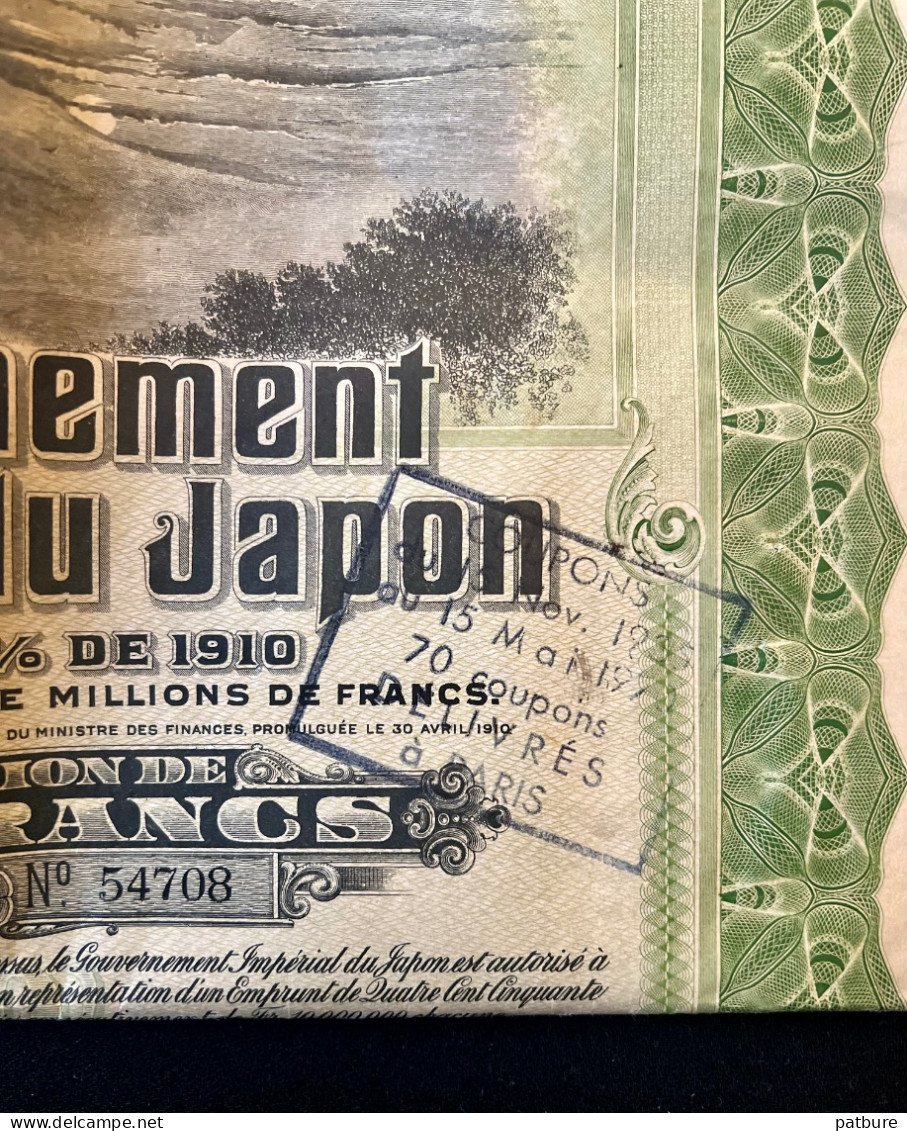 ACTION EMPRUNT GOUVERNEMENT IMPÉRIAL DU JAPON 500 FRANCS 1910 - Otros & Sin Clasificación