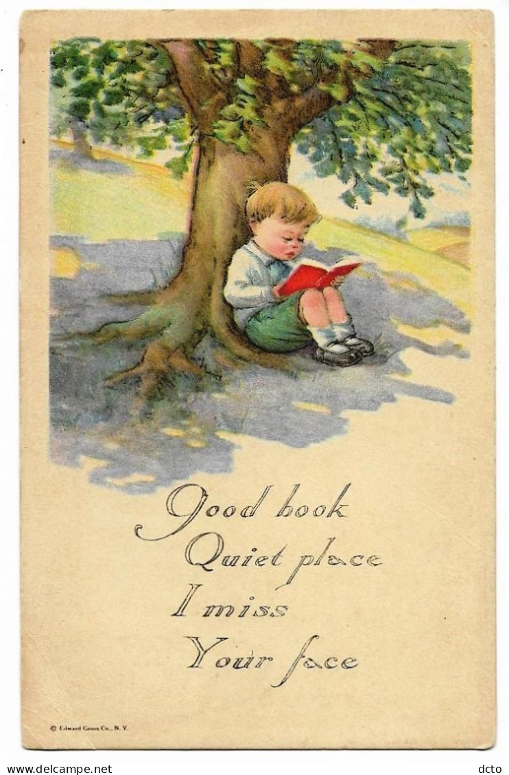 Good Book Quiet Place I Miss Your Face (Enfant Lit Au Pied  D'un Bel Arbre) E. Cross Geco Smiles Messengers, Envoi 1919 - Sonstige & Ohne Zuordnung