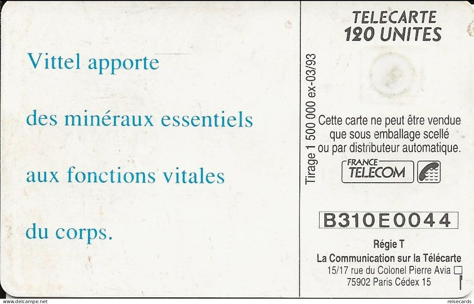 France: France Telecom 03.93 F334 988 Vittel (Nestlé) - 1993