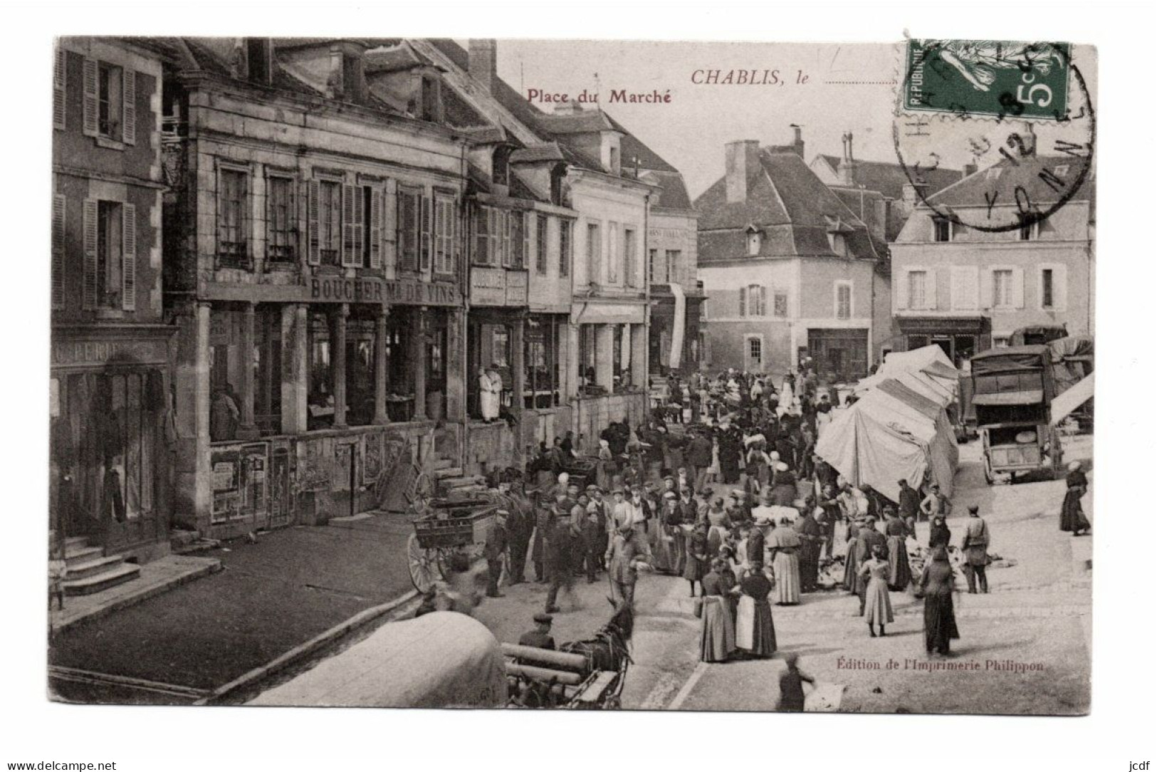 89 CHABLIS - Place Du Marché - Edit Philippon 1912 - Vendeurs Et Carrioles - Boucher Marchand De Vin - Très Animée - Chablis