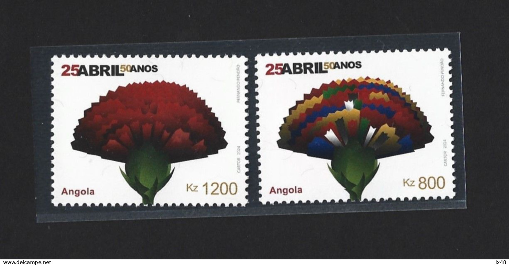 Clove. Stamps Celebrating The 50th Years 25th Of April In Portugal.Cravo. Selos Dos 50 Anos Do 25 De Abril Em Portugal - Angola