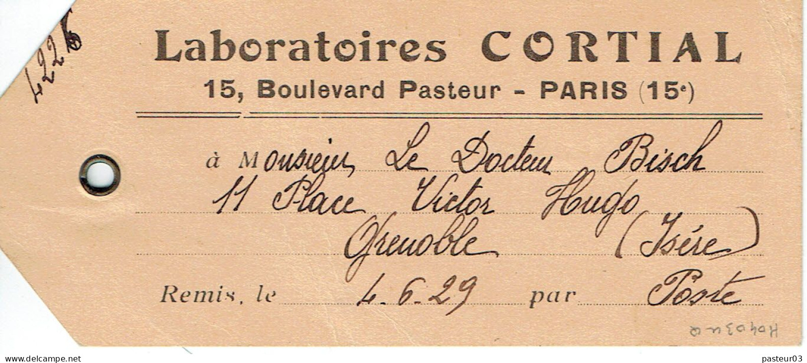 Tarifs Postaux France Du 09-08-1926 (187) Pasteur N° 181 1,50 F. X2 + Semeuse Lignée 1,00 F.+ 20 C. Colis 2100 G. 05-06- - 1922-26 Pasteur