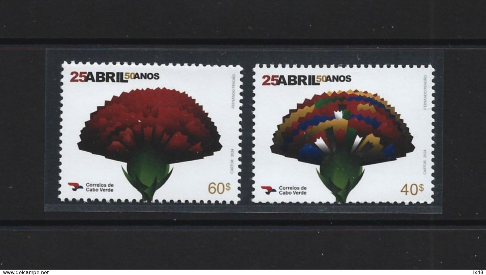 Clove. Stamps Celebrating The 50th Years 25th Of April In Portugal.Cravo. Selos Dos 50 Anos Do 25 De Abril Em Portugal - Kaapverdische Eilanden