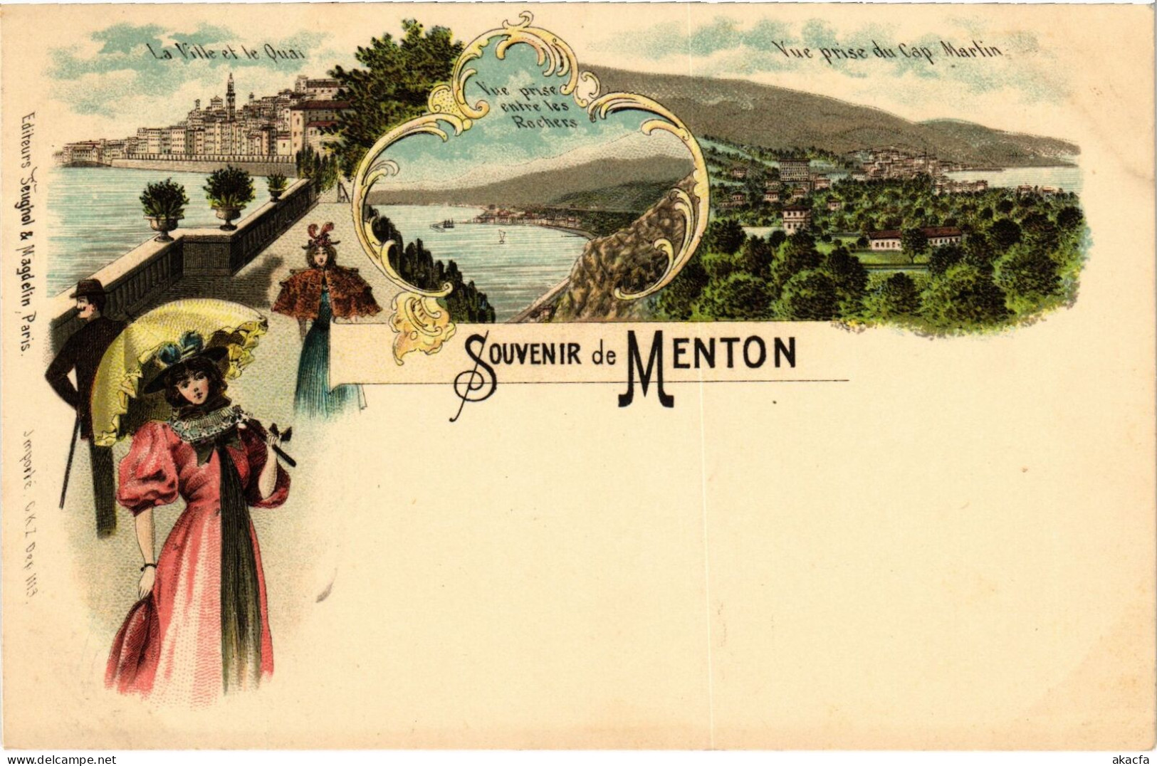 PC LITHO FRANCE SOUVENIR DE MENTON (a53833) - Menton